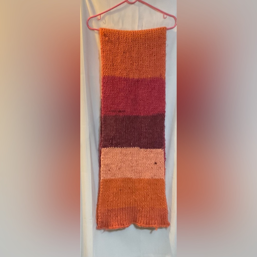 Scarf: handmade/crafted.sherbet colors knitted/crochet scarf. About 69’’ long..